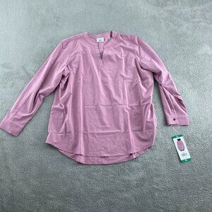 Womens XL Mauve Long Sleeve Split Neck Blouse By Rev NWT 3389